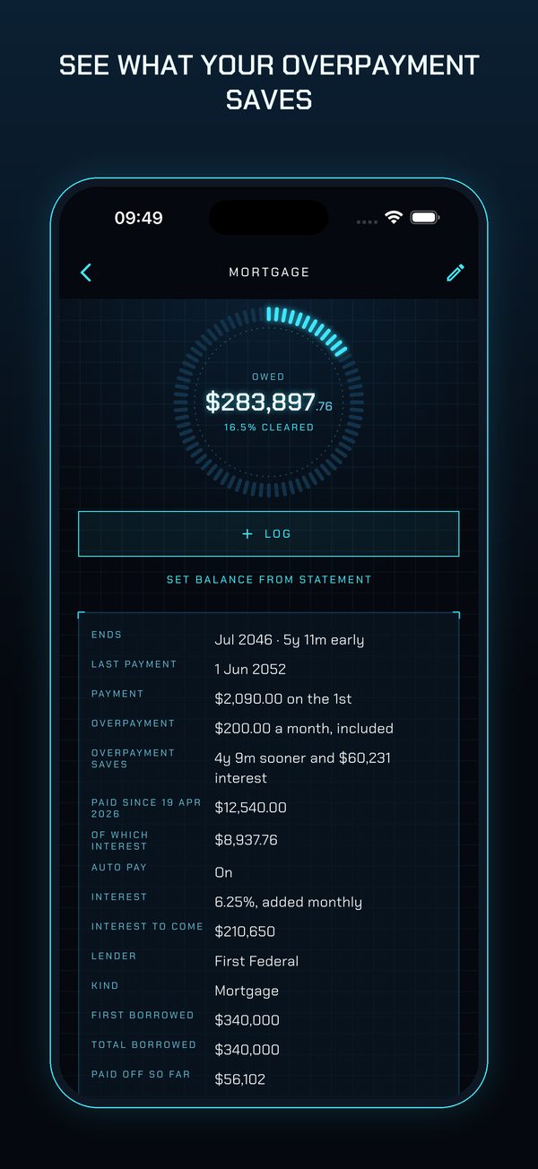 A loan page showing what an overpayment saves